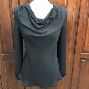 Lands End crepe long sleeved cowl-neck blouse
